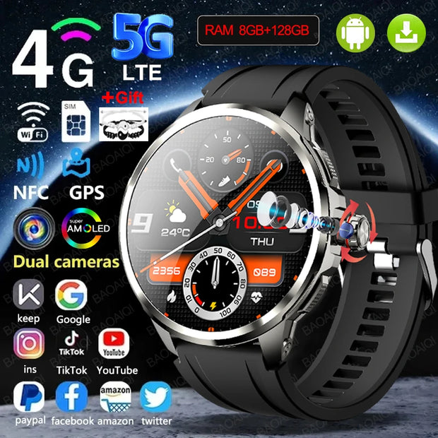 4G/5G Full Network Smart Watch 720*720 AMOLED Screen 900W Pixel Video Call 8GB+128GB RAM 2100 mAh WIFI GPS Google APP Smartwatch
