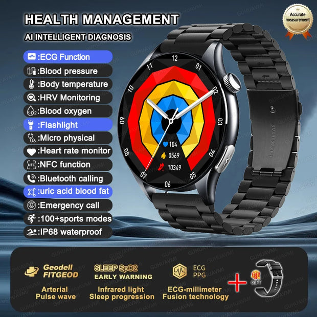 2025 New Health Analysis ECG+PPG Smart Watch Body Fat Uric Acid Blood Pressure Heart Rate Tracker NFC Smartwatch For Android IOS