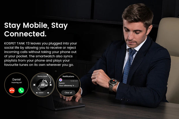 2024 KOSPET TANK T3 Smart Watch For Men 500mAh 60Days Battery IP69K 5ATM Waterproof AMOLED Bluetooth Call Military Men's Watches