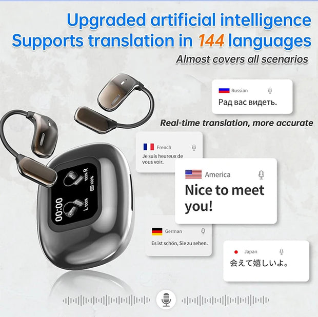 UYUXIO AI Translating Earphone OWS Real Time Translation Earbuds with 144 Languages Ear Buds with LCD Touch Screen Headphone