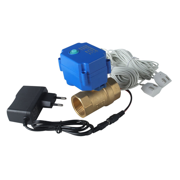 1/2"(DN15) 3/4"(DN20) 1" (DN25) Brass Water Valve with 2pc 6-Meter Water Sensor for Home Alarm Security Protection