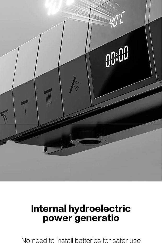 Luxury gun gray brass shower system intelligent LED digital display design, wall mounted dual control cold & hot 4-function Tap