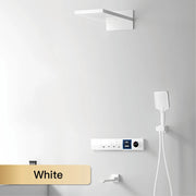 Luxury gun gray brass shower system intelligent LED digital display design, wall mounted dual control cold & hot 4-function Tap