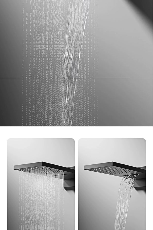 Luxury gun gray brass shower system intelligent LED digital display design, wall mounted dual control cold & hot 4-function Tap