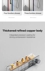 Luxury gun gray brass shower system intelligent LED digital display design, wall mounted dual control cold & hot 4-function Tap