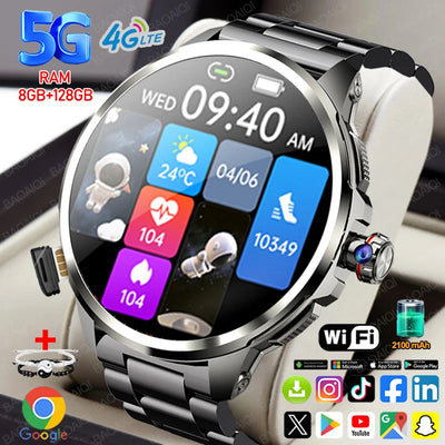 4G/5G Full Network Smart Watch 720*720 AMOLED Screen 900W Pixel Video Call 8GB+128GB RAM 2100 mAh WIFI GPS Google APP Smartwatch