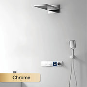 Luxury gun gray brass shower system intelligent LED digital display design, wall mounted dual control cold & hot 4-function Tap