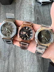 Digital Sports Electronic Unisex Watch Full Function LED Alloy Large Dial World Time Steel Strap GMB Oak Series