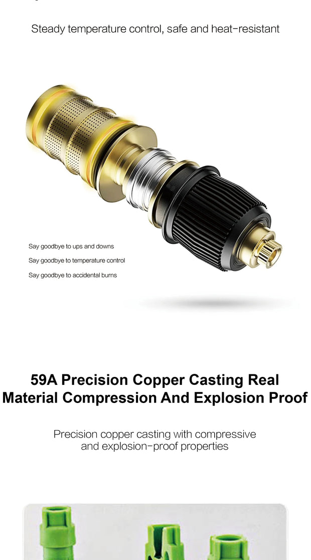 Bathroom Luxury Brass Gun Grey Built-in LED Display Thermostatic Shower System.Wall-Mounted Rainfall/Waterfall Spray Dual Outlet