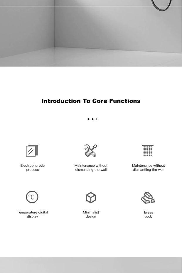 Luxury gun gray brass shower system intelligent LED digital display design, wall mounted dual control cold & hot 4-function Tap