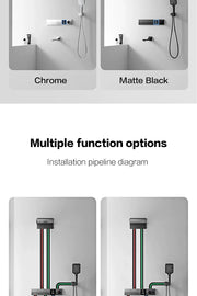 Luxury gun gray brass shower system intelligent LED digital display design, wall mounted dual control cold & hot 4-function Tap