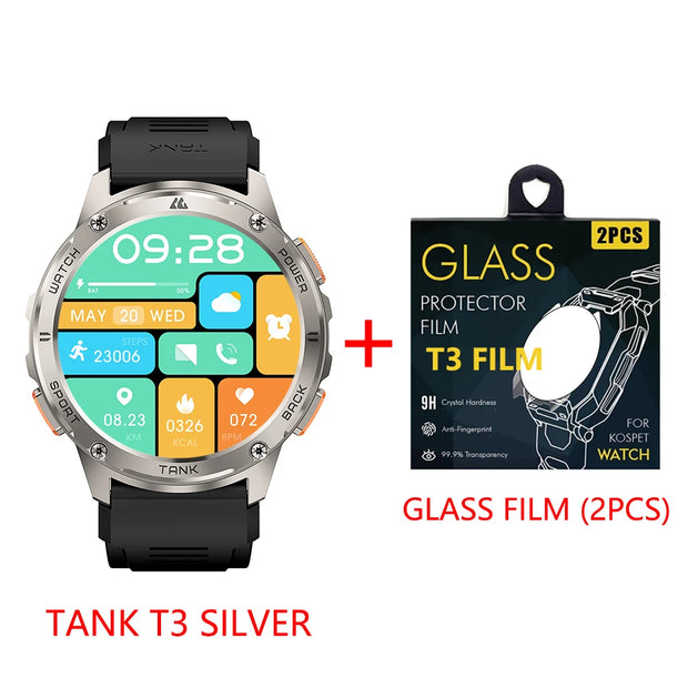 2024 KOSPET TANK T3 Smart Watch For Men 500mAh 60Days Battery IP69K 5ATM Waterproof AMOLED Bluetooth Call Military Men's Watches