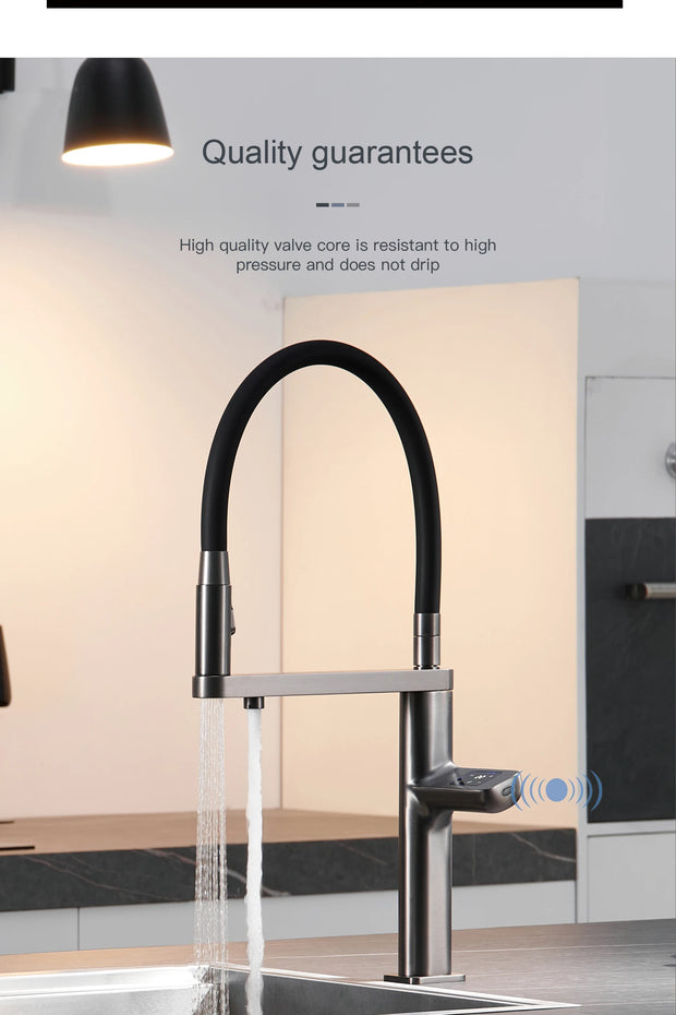 Luxury gun gray kitchen faucet intelligent touch digital display design Dual control cold & hot filtering water sensing sink Tap