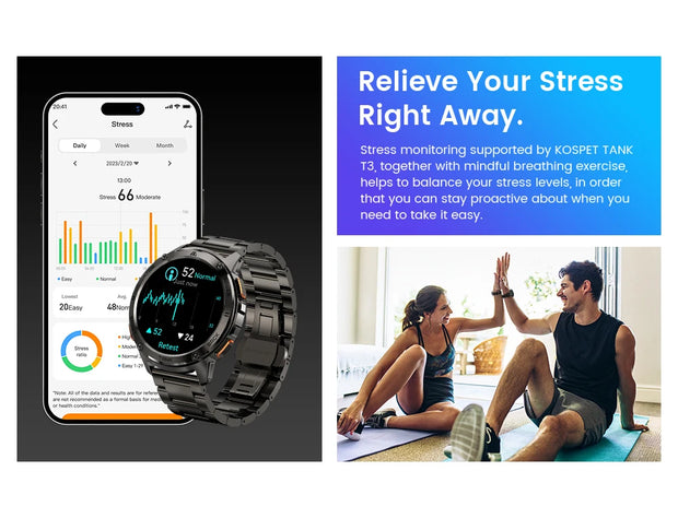 2024 KOSPET TANK T3 Smart Watch For Men 500mAh 60Days Battery IP69K 5ATM Waterproof AMOLED Bluetooth Call Military Men's Watches
