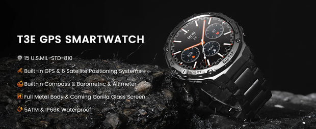 HIDAMEL T3E GPS Smart Watch For Men Compass Altimeter Altitude Stainless Steel Shell 5ATM IP69K Waterproof 470mAh AMOLED Watches