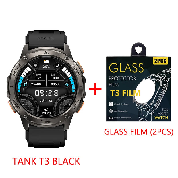 2024 KOSPET TANK T3 Smart Watch For Men 500mAh 60Days Battery IP69K 5ATM Waterproof AMOLED Bluetooth Call Military Men's Watches