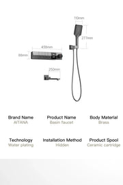 Luxury gun gray brass shower system intelligent LED digital display design, wall mounted dual control cold & hot 4-function Tap