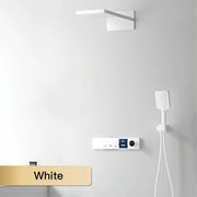 Luxury gun gray brass shower system intelligent LED digital display design, wall mounted dual control cold & hot 4-function Tap