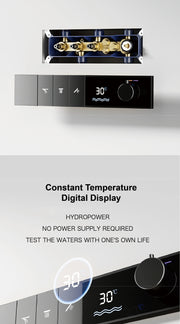 Luxury Brass Gun Grey Thermostatic LED Digital Display 3 Spray Modes Shower System.Ceiling-Embedded Waterfall Outlet Bath Mixer