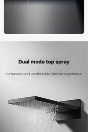 Luxury gun gray brass shower system intelligent LED digital display design, wall mounted dual control cold & hot 4-function Tap