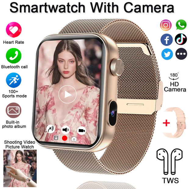 New Smart Watch Women Men Camera Take Photo Record Video Heart rate Sports Fitness Waterproof Bluetooth Call For Android iOS