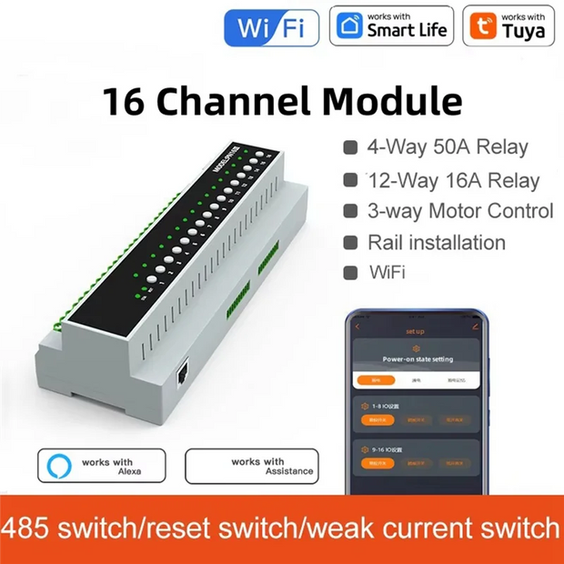 B27B SAAS Dry Node 16 CH Relay Switch Module Tuya Smart Wifi On/Off Control Weak Current Power Module
