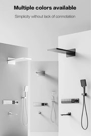 Luxury gun gray brass shower system intelligent LED digital display design, wall mounted dual control cold & hot 4-function Tap