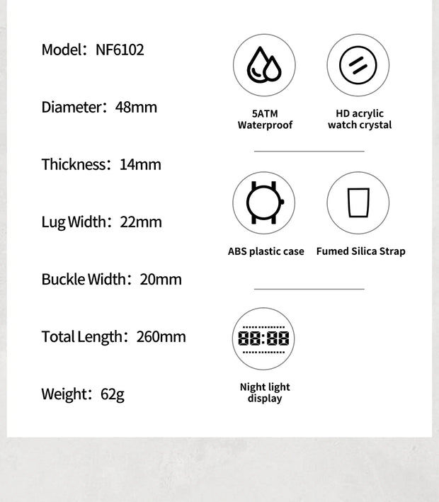 New NAVIFORCE Multi Functional Men's Watches Gas phase Digital Display Screen Silicone Strap Boy's Electronic Sports Male Clocks