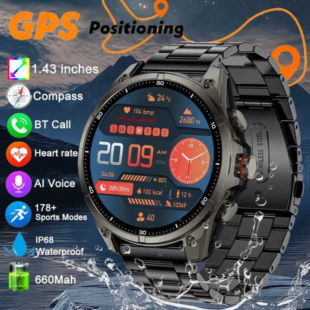 2025 New For Huawei GPS Smart Watch Men 466*466 AMOLED HD Precise GPS Compass BT Call Health Monitor IP69 Waterproof SWIM Watch