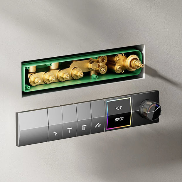 Luxury gun gray brass shower system intelligent LED digital display design, wall mounted dual control cold & hot 4-function Tap