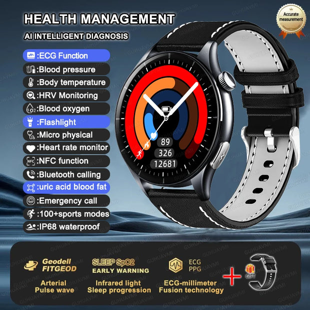 2025 New Health Analysis ECG+PPG Smart Watch Body Fat Uric Acid Blood Pressure Heart Rate Tracker NFC Smartwatch For Android IOS