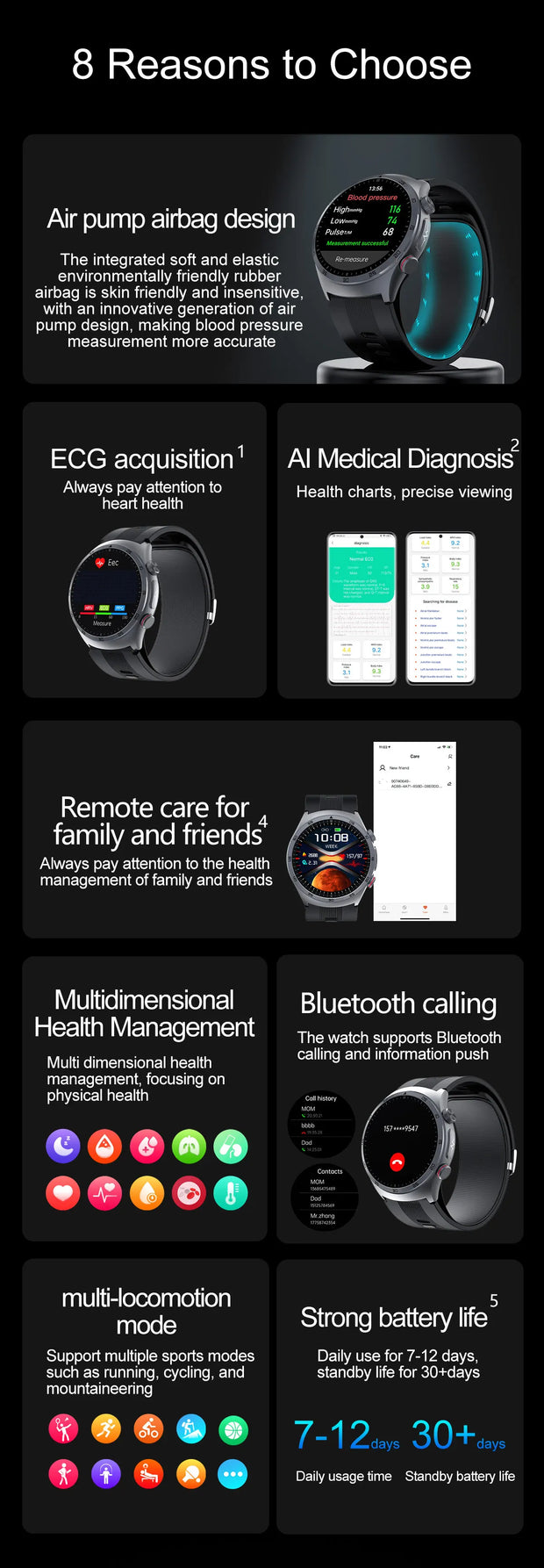 Airbag Smart Watch For huawei 2025 New health watch mens air Pump True Accurately Blood Pressure watches Uric Acid Blood Lipids