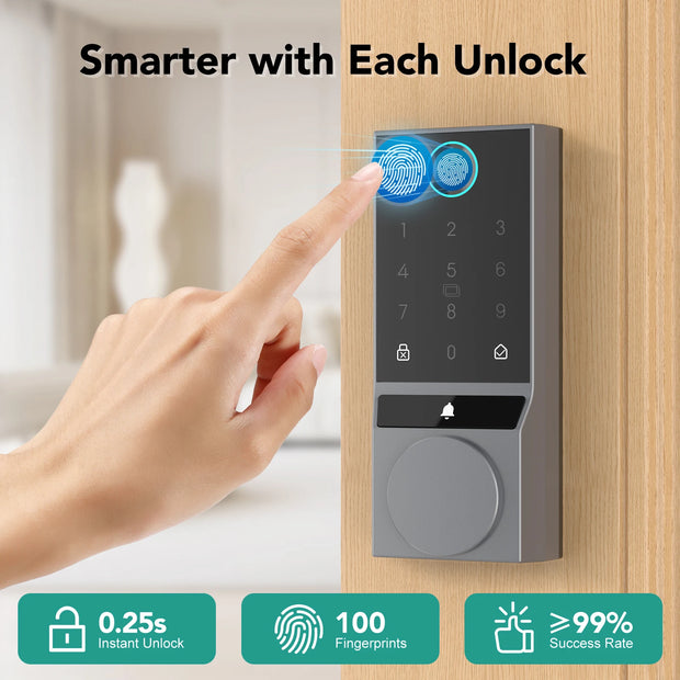 Smart Lock, Fingerprint Keyless Entry Door Lock with Doorbell, Electronic Deadbolt with App Control, Waterproof, with Bluetooth