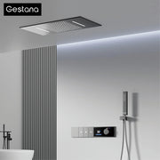 Luxury Brass Gun Grey Thermostatic LED Digital Display 3 Spray Modes Shower System.Ceiling-Embedded Waterfall Outlet Bath Mixer