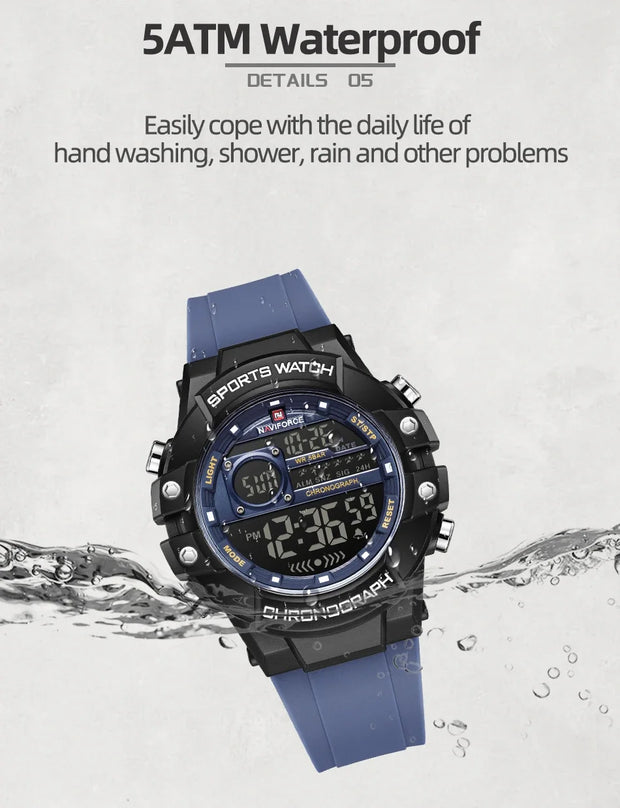 New NAVIFORCE Multi Functional Men's Watches Gas phase Digital Display Screen Silicone Strap Boy's Electronic Sports Male Clocks