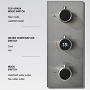 Bathroom Luxury Brass Gun Grey Built-in LED Display Thermostatic Shower System.Wall-Mounted Rainfall/Waterfall Spray Dual Outlet