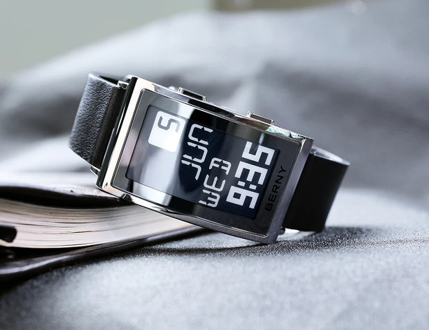 Electronic Digital Watch for Men Fitness Ink Wristwatch Stainless Steel Case Leather Strap 3ATM Waterproof Men Sport Watch Ink