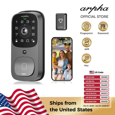 Arpha Smart Door Lock AL501 6 in 1 WiFi Smart Door Lock with Video Doorbell & Fingerprint 32GB Keyless Entry Digital Keypad