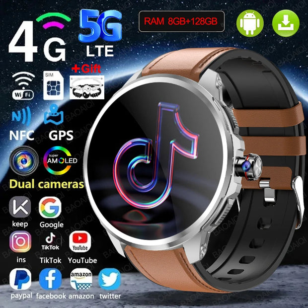 4G/5G Full Network Smart Watch 720*720 AMOLED Screen 900W Pixel Video Call 8GB+128GB RAM 2100 mAh WIFI GPS Google APP Smartwatch