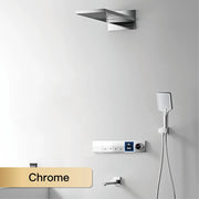 Luxury gun gray brass shower system intelligent LED digital display design, wall mounted dual control cold & hot 4-function Tap