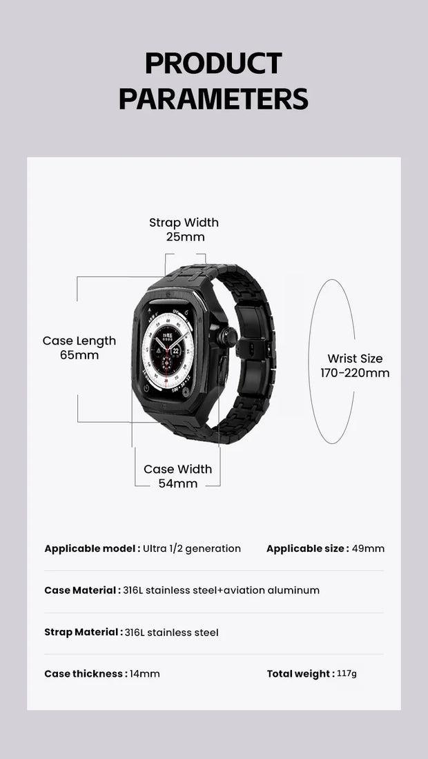 2024 Luxury Stainless Steel Watch Band for Apple Watch Series Ultra 49mm  Smart Watch Case with Stylish Strap