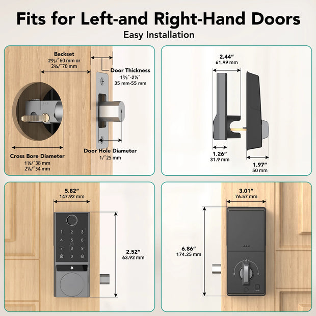 Smart Lock, Fingerprint Keyless Entry Door Lock with Doorbell, Electronic Deadbolt with App Control, Waterproof, with Bluetooth