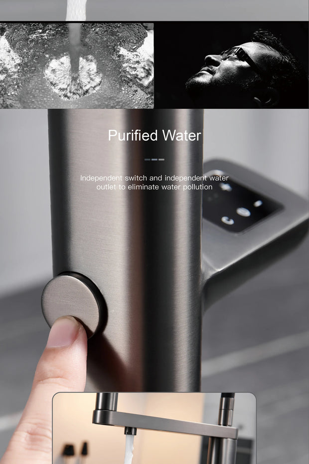 Luxury gun gray kitchen faucet intelligent touch digital display design Dual control cold & hot filtering water sensing sink Tap