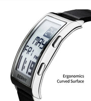 Electronic Digital Watch for Men Fitness Ink Wristwatch Stainless Steel Case Leather Strap 3ATM Waterproof Men Sport Watch Ink