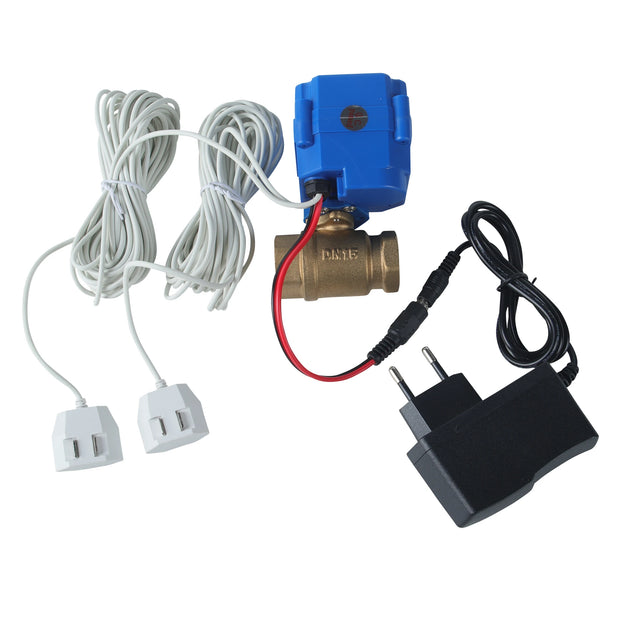 1/2"(DN15) 3/4"(DN20) 1" (DN25) Brass Water Valve with 2pc 6-Meter Water Sensor for Home Alarm Security Protection