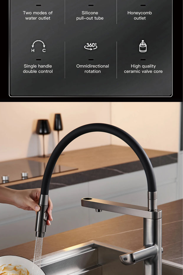 Luxury gun gray kitchen faucet intelligent touch digital display design Dual control cold & hot filtering water sensing sink Tap