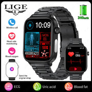 LIGE 2025 New ECG+PPG AI Healthy Diagnose Smart Watch Men Women Blood Lipid Uric Acid Female Menstrual Health Tracker Smartwatch