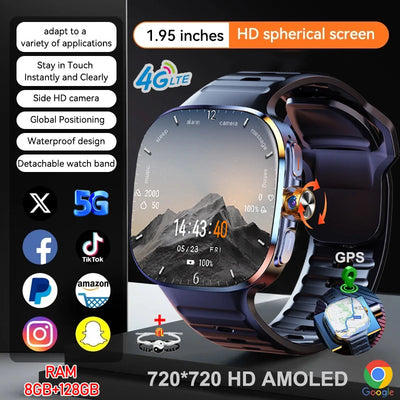 8GB+128GB RAM 5G/4G Android 9.0 Smart Watch 2.4 inch AMOLED 2100mah Battery 1000W Camera GPS WIFI Google APP Download Smartwatch