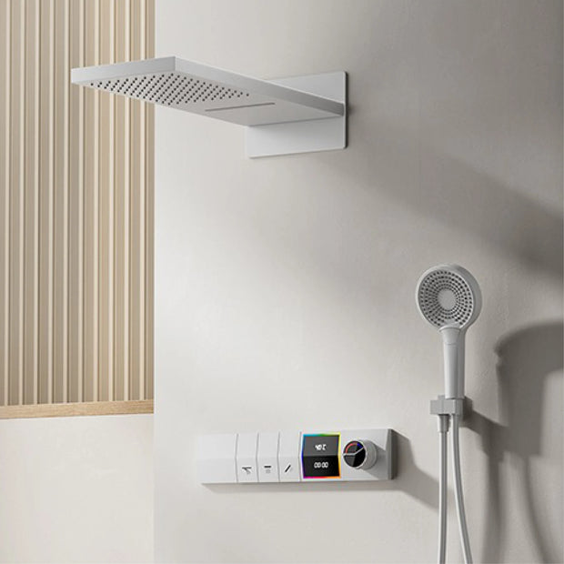 Luxury gun gray brass shower system intelligent LED digital display design, wall mounted dual control cold & hot 4-function Tap