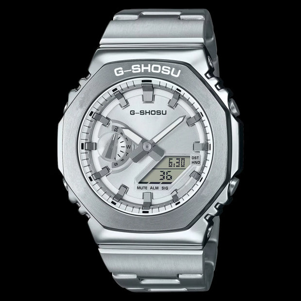 Digital Sports Electronic Unisex Watch Full Function LED Alloy Large Dial World Time Steel Strap GMB Oak Series